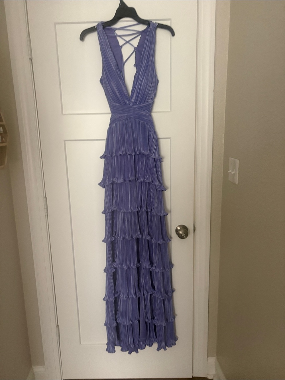 Lulu's Lavender One-Shoulder Pleated Tiered Dress